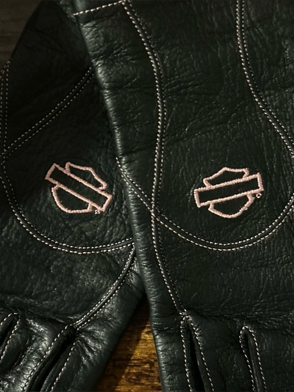 🌸 Harley Davidson Pink Stitch Leather Motorcycle Gloves 🏍️